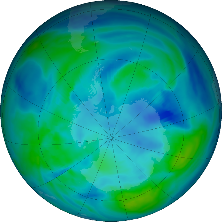 Antarctic ozone map for 01 May 2021